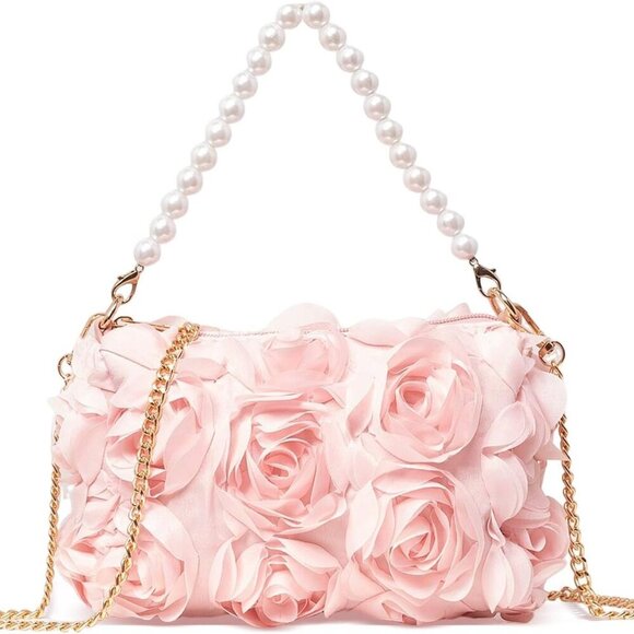 Women Clutch Purse Chiffon 3D Floral Evening Handbag for Wedding Prom Party - Picture 1 of 6